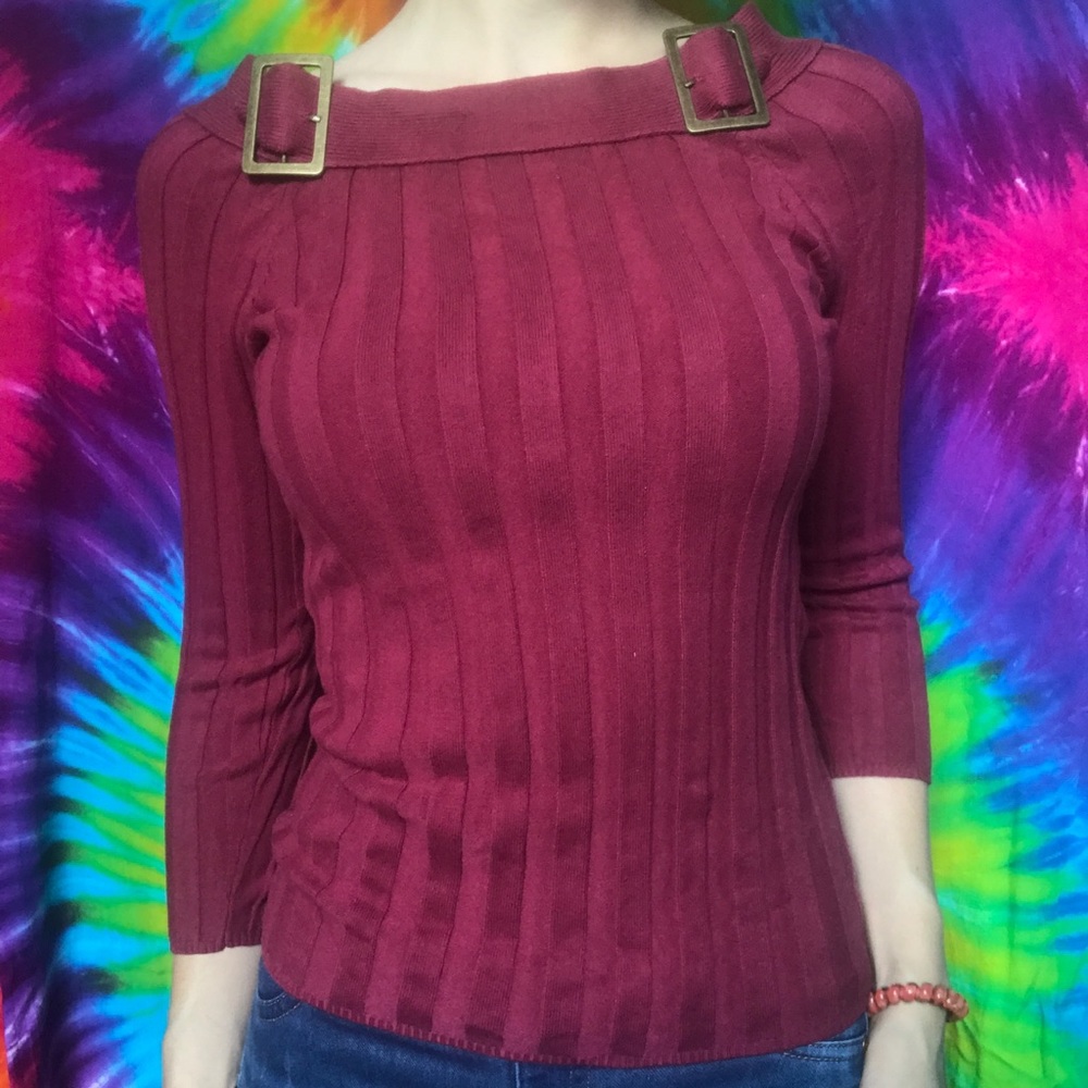 One Step Up - Buckle Collared Retro Top